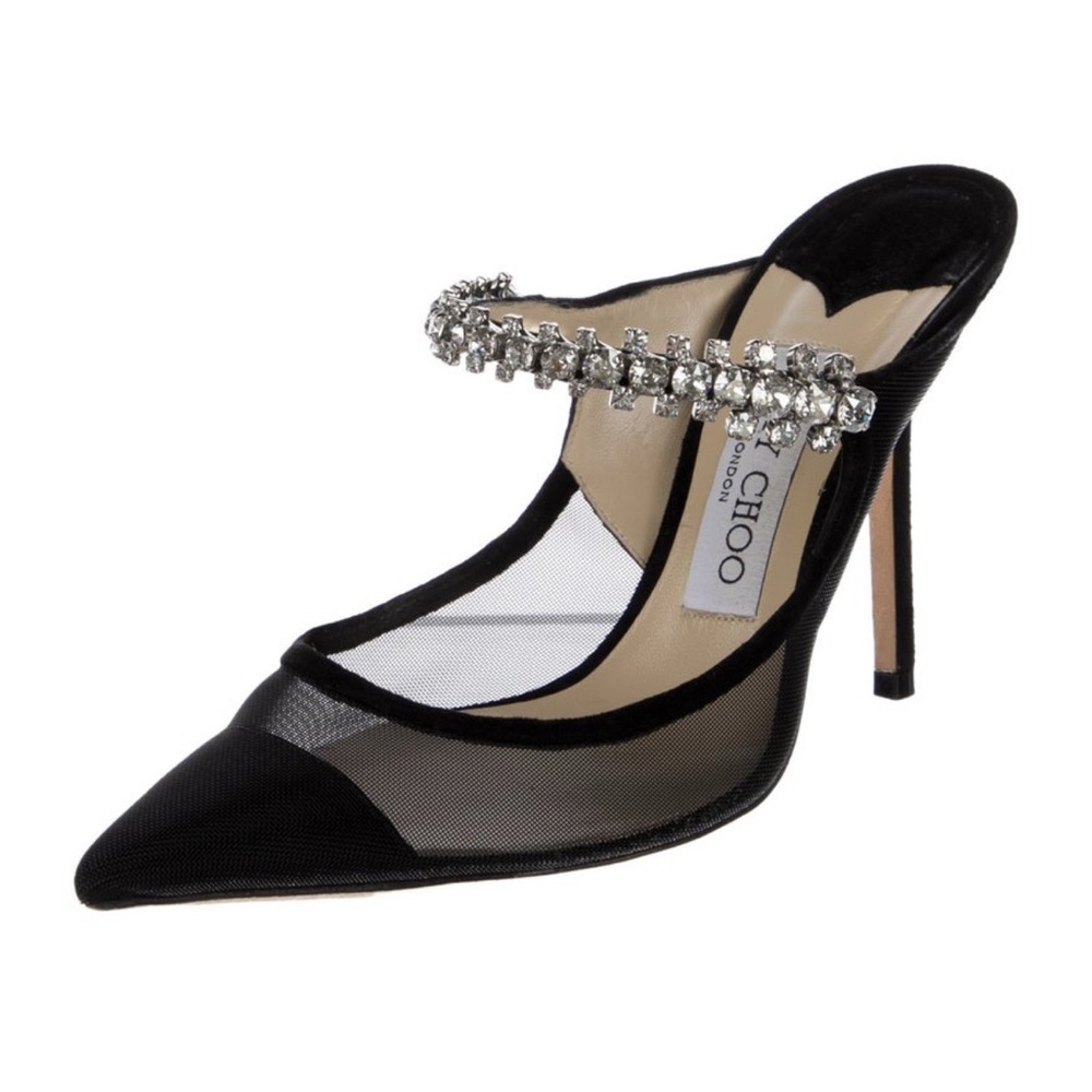 Jimmy Choo mesh crystal embellished mules sz 36 black $1045